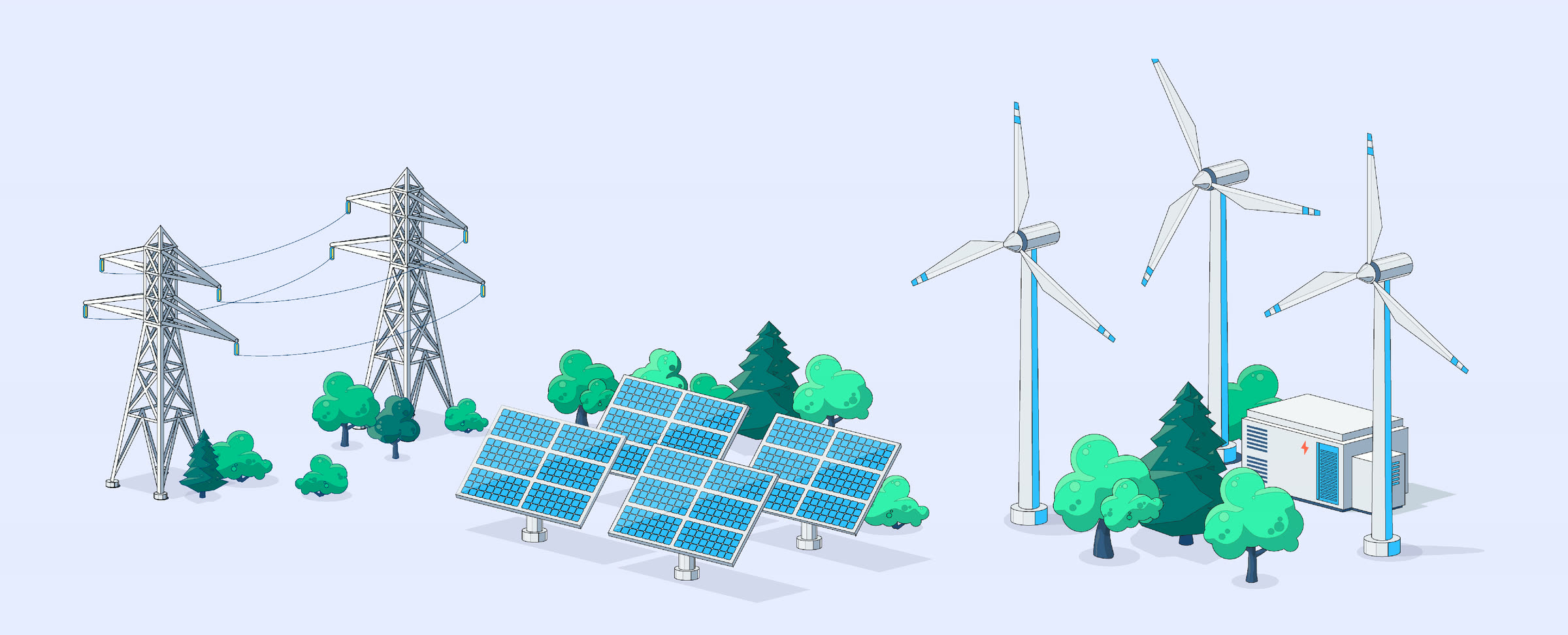 Pylons, solar panels and wind turbines, drawn for the film.